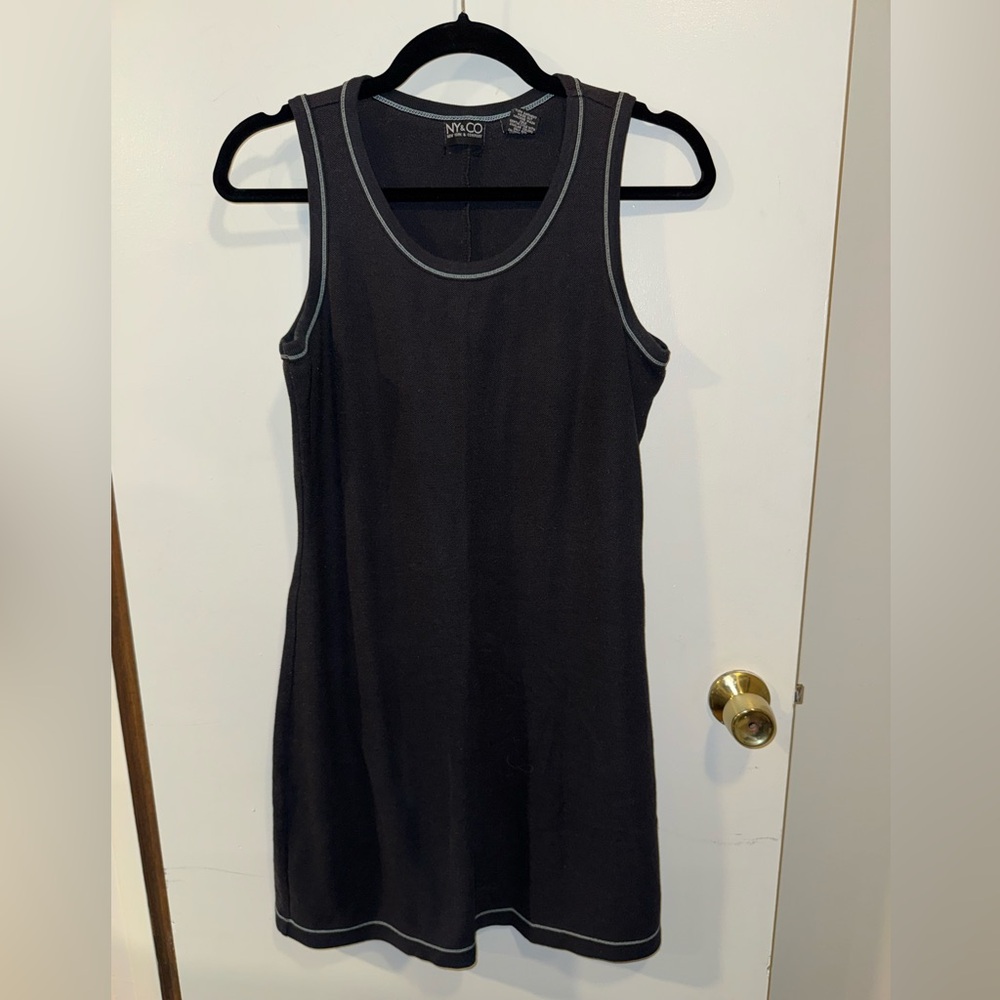 New York & Company Y2K Sleeveless Black Dress with Blue Stitching Size Medium